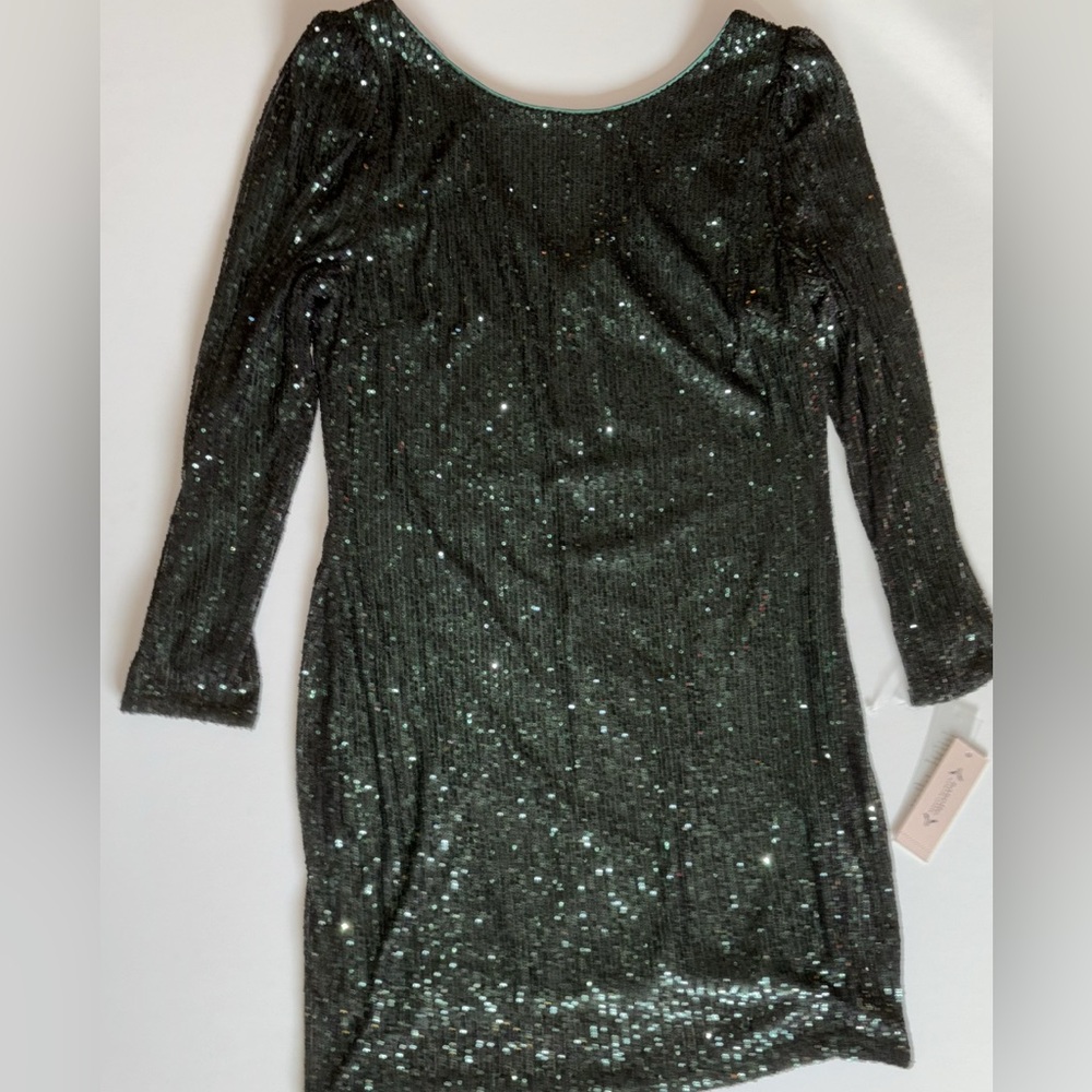 Green Sequin Dress Long Sleeve Size 16 NWT DARK GREEN SEQUINS MINI DRESS